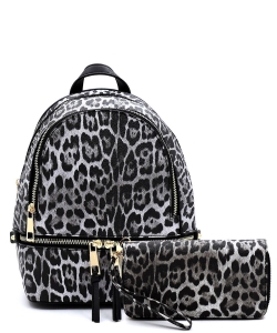 Leopard Print Textured Backpack LE1082W BLACK